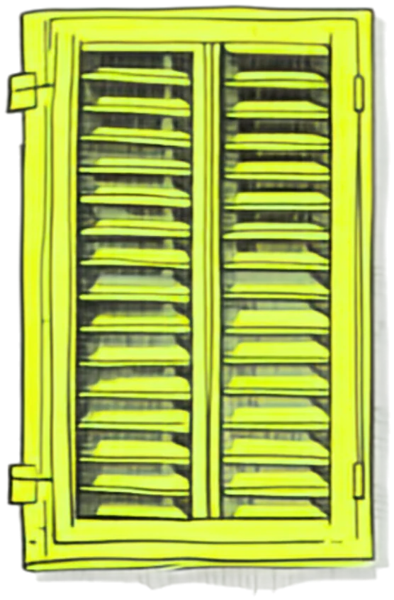 A lime louvred shutter, closed tight